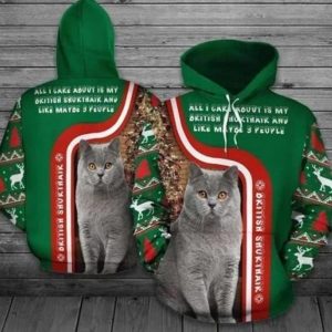 3D Hoodie Christmas British Shorthair Cat Green Unisex