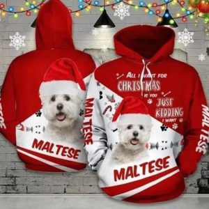 3D Hoodie Christmas Maltese Red And White Amazing Unisex