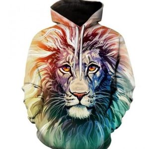 3D Pullover Hoodies Ancient Colorful Lion