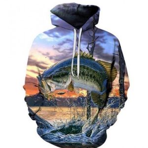 3D Pullover Hoodies Bass Jumping Out Of Water