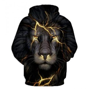 3D Pullover Hoodies Black Lion