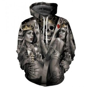 3D Pullover Hoodies Skull Poker