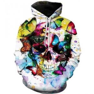3D Pullover Hoodies Skull and Butterflies