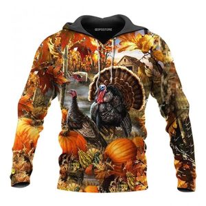 Amazing Turkey Thanksgiving Orange Camouflage 3D Printed Sublimation Hoodie