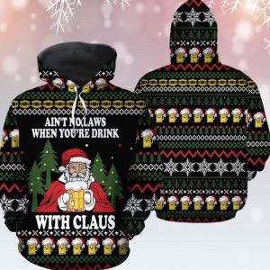 Beer And Santa Black Best 3D Printed Sublimation Hoodie