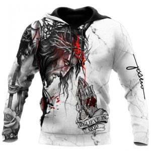 Believe In God Praying Hand Jesus Hoodie 3D