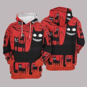 Black Cat Red Basic 3D Printed Sublimation Hoodie