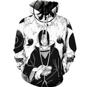 Black and White Itachi Uchiha 3D Print Japanese Anime Naruto Shippuden Hoodie