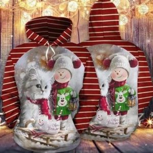 Cat Christmas Red Funny Unisex 3D Hoodie