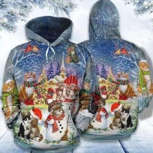 Cat Merry Christmas Colorful Funny Unisex 3D Hoodie