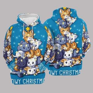 Christmas Cat Blue Cute 3D Printed Sublimation Hoodie