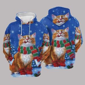 Christmas Cat Blue Unique 3D Printed Sublimation Hoodie