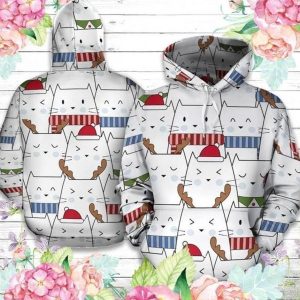 Christmas Cats White Basic 3D Printed Sublimation Hoodie