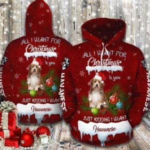 Christmas Havanese Burgundy Red Cute 3D Printed Sublimation Hoodie