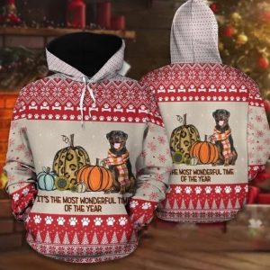 Christmas Rottweiler Red Cream Cute 3D Printed Sublimation Hoodie