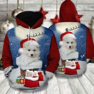Christmas Samoyed Red And Blue Unique 3D Printed Sublimation Hoodie