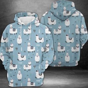 Cute Llama Blue 3D Printed Sublimation Hoodie