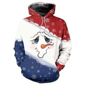 Cute Snowman Face Christmas Blue Red Cool Unisex 3D Hoodie