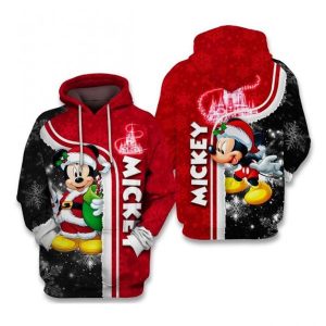 Dn Hoodie Mk Mouse Christmas Dn Castle Christmas Snowflakes Red Black Hoodie 3D