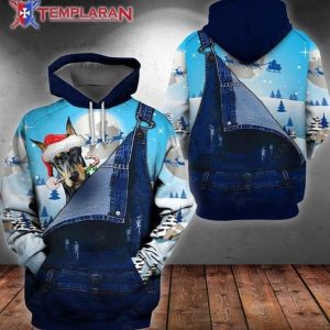 Doberman Sky Blue Christmas Cute 3D Printed Sublimation Hoodie