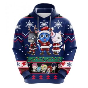 Fairy Tail Christmas cute Noel Mc Ugly Hoodie Blue 1