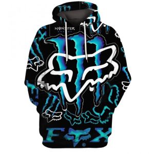 Fox Racing Monster Energy Blue Hoodie 3D