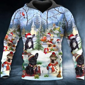 French Bulldog Through The Snow 3D All Over Printed Hooodie