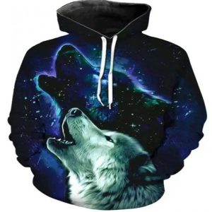 Front Pocket Galaxy Animal Print 3D Hoodie