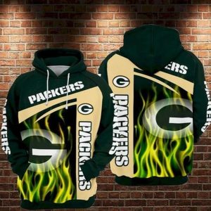 Green Bay Packers Nfl Football Fire Green 3d Hoodie For Men