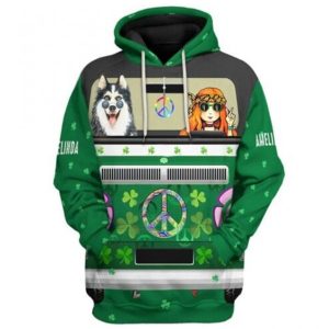 Hippie Custom Your Name St Patrick Day Husky Hippie 3D Hoodie