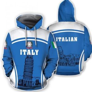 Italy Blue And White Unique 3D Printed Sublimation Hoodie