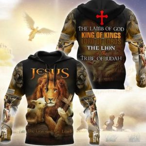 Jesus  The Lion And The Lamb Jesus Hoodie 3D
