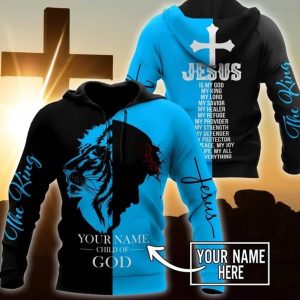 Jesus Lion Child Of God Black And Blue Color Jesus Hoodie 3D