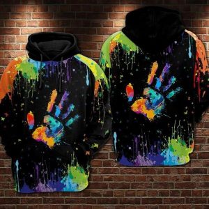 LGBT Pride Painted Handprint Black Hoodie 3D