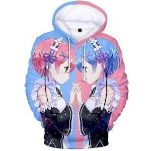 Life In A Different World From Zero Cosplay Costume 3D Printed Cute Rem Ram Funny Hoodie