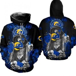 Los Angeles Rams Skulls Flowers Nfl Gift For Fan 3d Hoodie