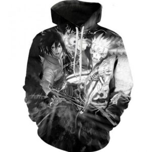 Manga Sasuke and Naruto 3D Printed Black and White Hoodie