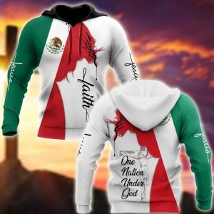 Mexico One Nation Under God Jesus Hoodie 3D