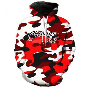 Michael Jordan Chicago Bulls 23 Red Camouflage Pod All Over Print 3D Hoodie