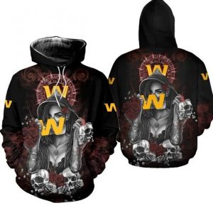 NFL Washington Football Team Skulls Flowers Mens And Womens NFL Gift For Fan 3D Hoodie