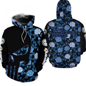 Nfl Los Angeles Rams Team Skull And Flowers  3D Hoodie