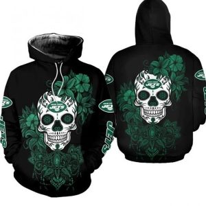 Nfl New York Jets Sugar Skull Gift For Fan 3d Hoodie