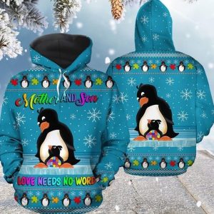 Penguins Blue Cute Design Printed Sublimation Hoodie 3D