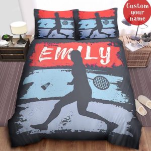 Personalized Female Badminton Player Silhouette Bed Sheets Spread Comforter Duvet Cover Bedding Sets