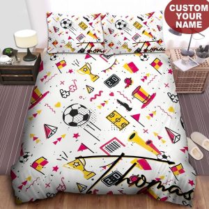 Personalized Soccer Doodle Pattern Bed Sheets Spread Comforter Duvet Cover Bedding Sets