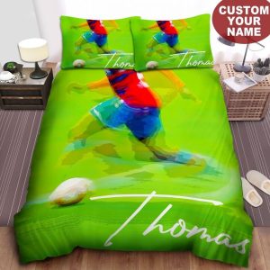Personalized Soccer Player Blur Motion On Field Art Bed Sheets Spread Comforter Duvet Cover Bedding Sets