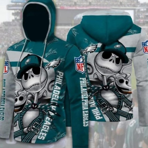 Philadelphia Eagles Nfl Football Team Jack Skellington All Over Printing 3D Hoodie