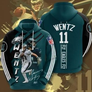 Philadelphia Eagles Nfl 11 Wentz Signature Fly Eagles Fly Nfl Logo Gift For Fan 3d Hoodie