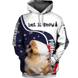 Pomeranian Christmas Blue Cute Design 3D Printed Sublimation Hoodie