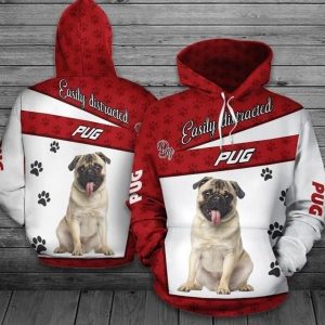 Pug White Red Amazing 3D Printed Sublimation Hoodie